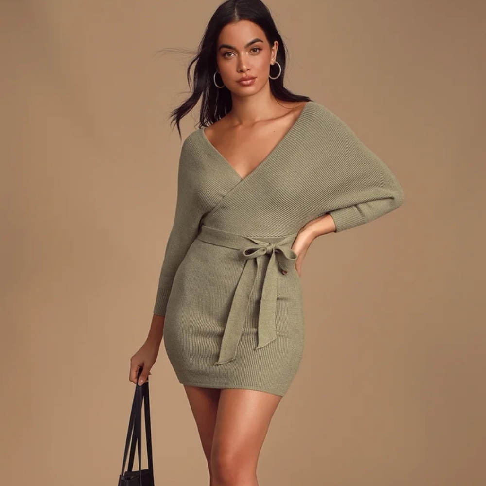 Lulus Modena Sage Green Dolman Sleeve Bodycon Sweater Dress